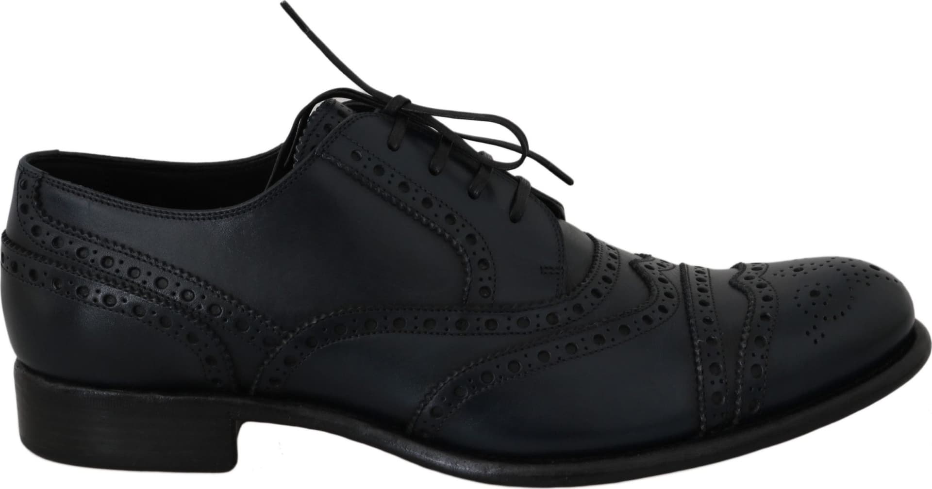 Dark Blue Leather Wingtip Oxford Dress Shoes - 3