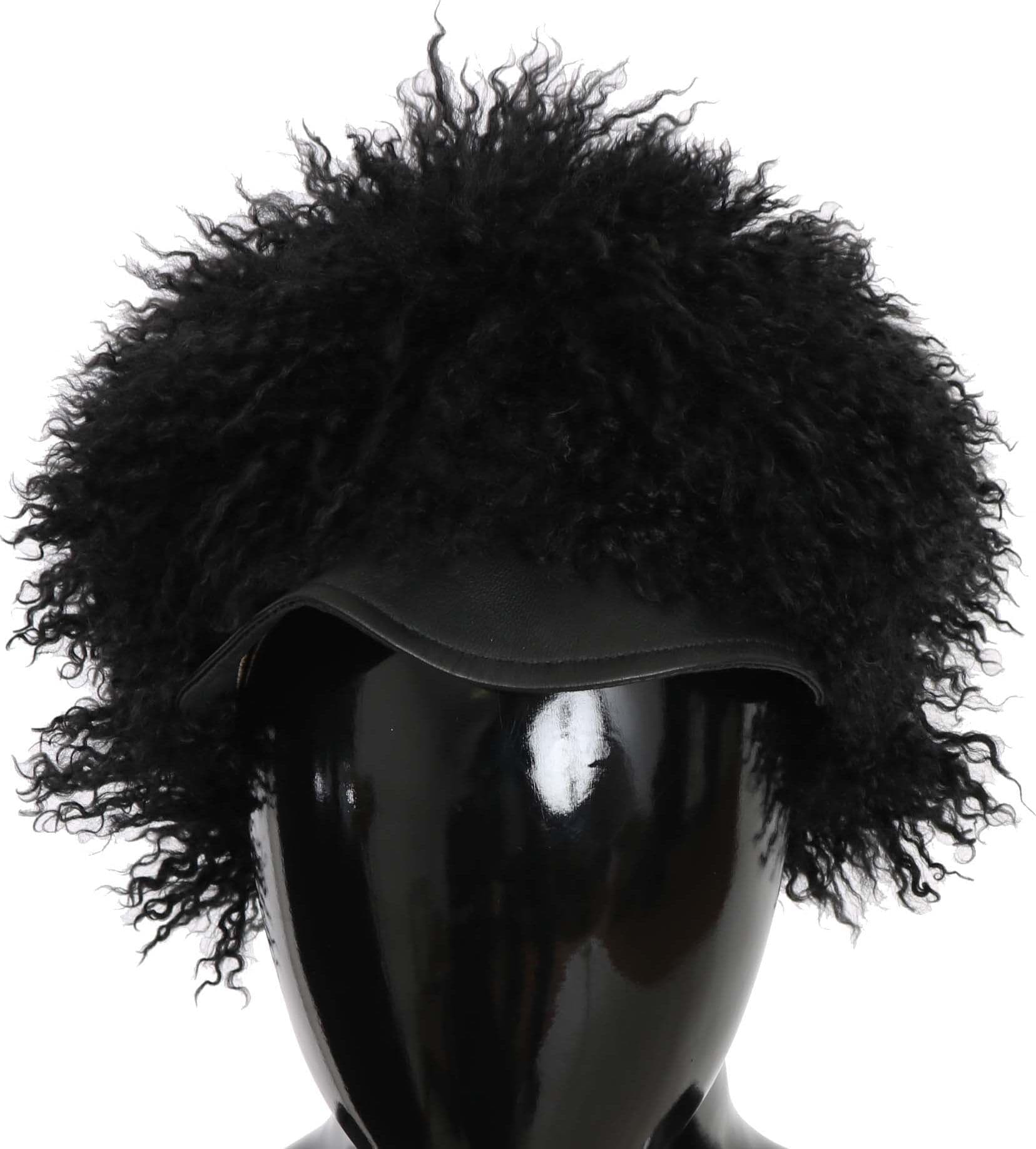 Black Tibet Lamb Fur Leather Gatsby Hat - 4