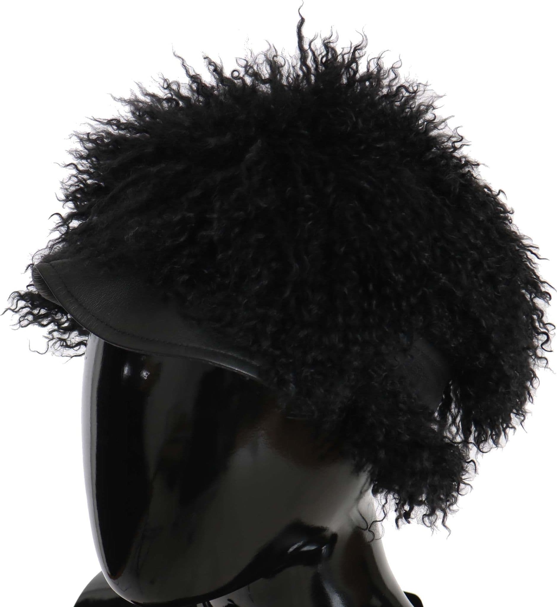 Black Tibet Lamb Fur Leather Gatsby Hat - 5