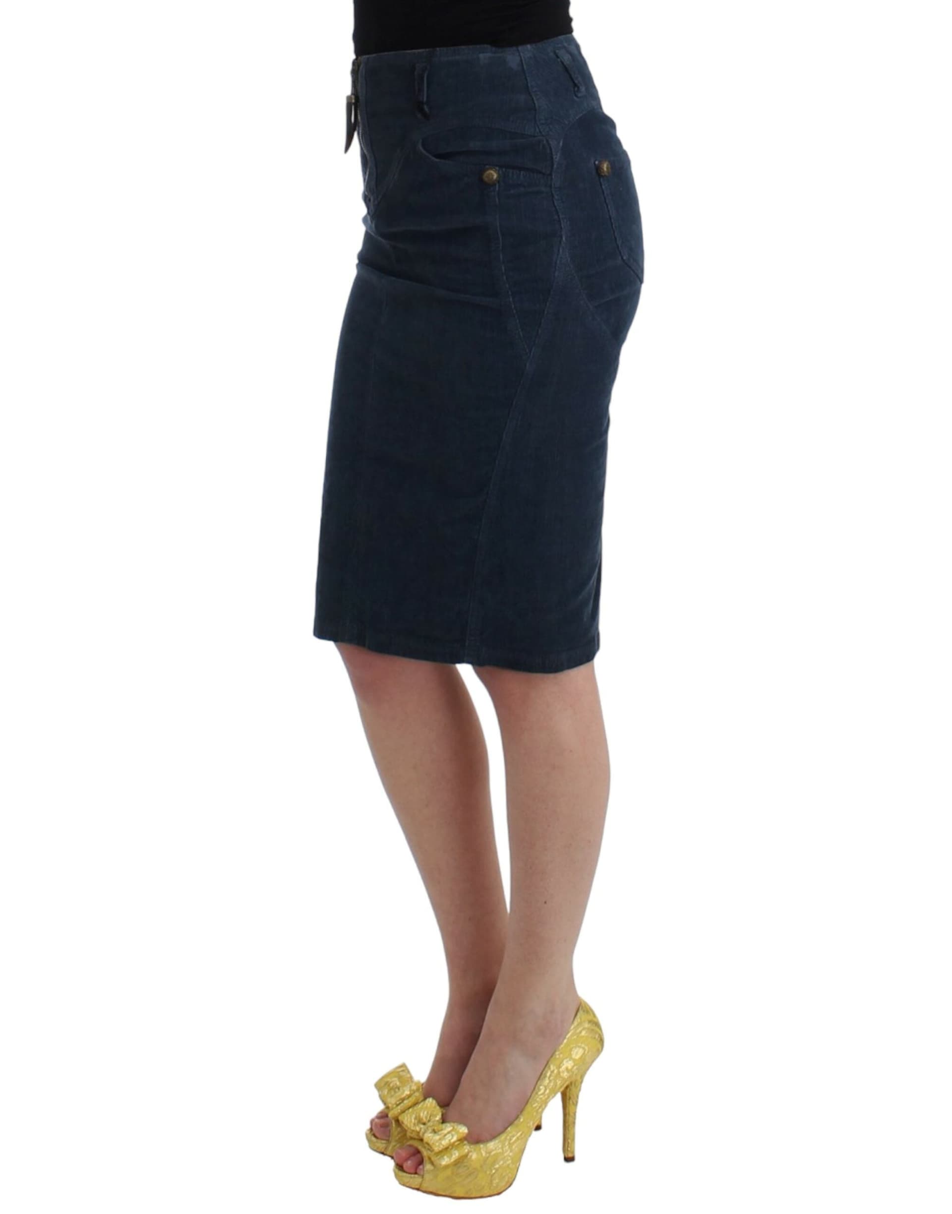 Blue corduroy pencil skirt - 2