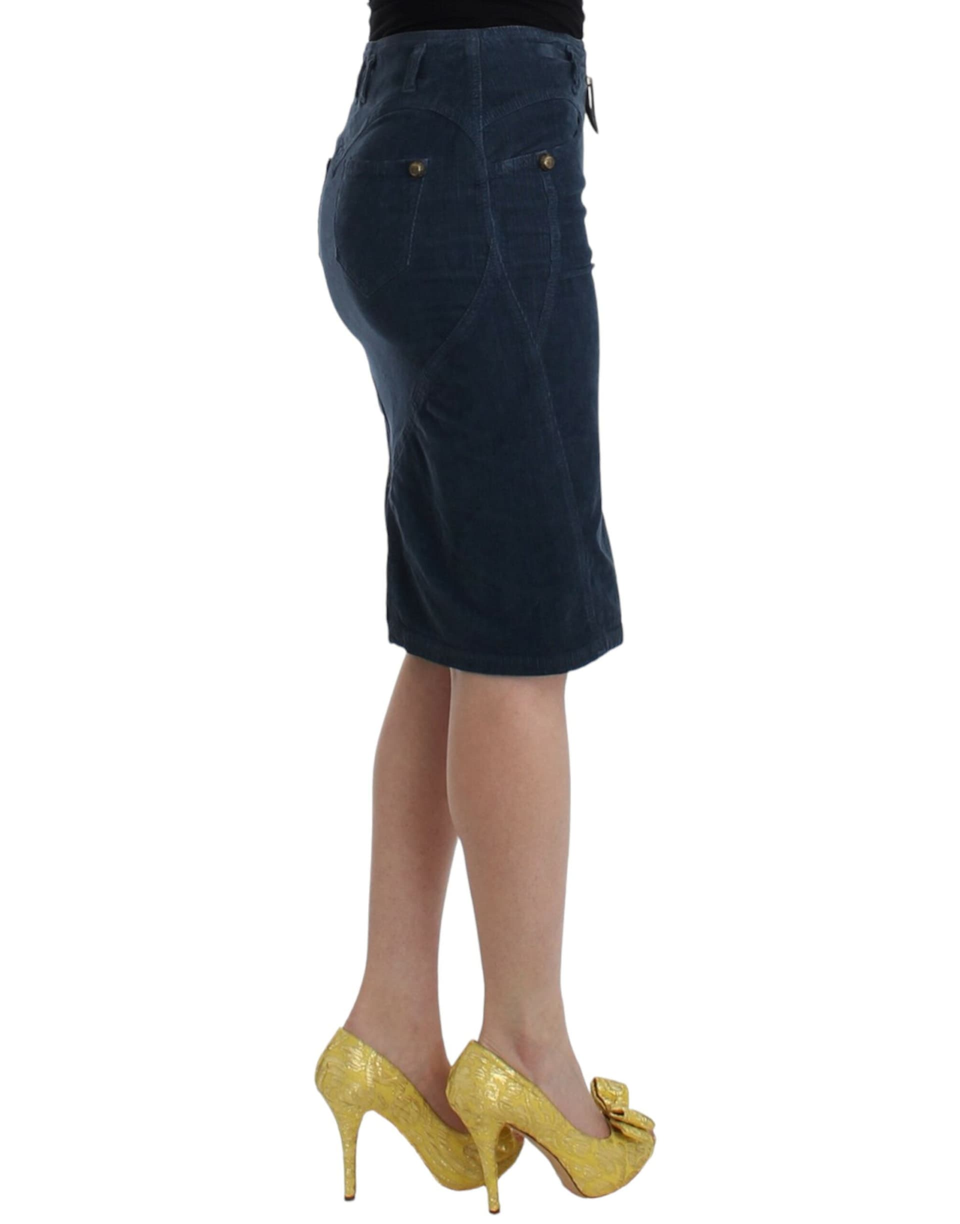 Blue corduroy pencil skirt - 4