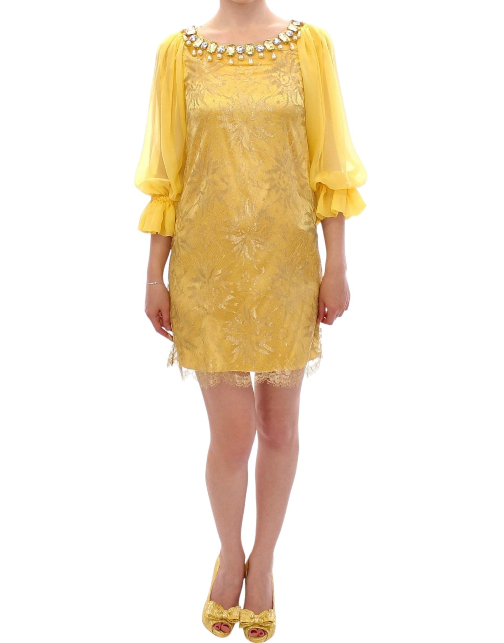 Yellow lace crystal mini dress - 2