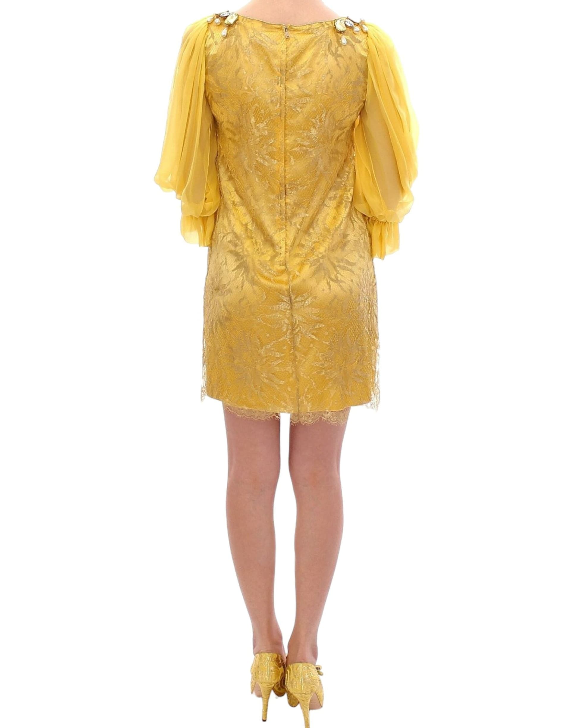 Yellow lace crystal mini dress - 4