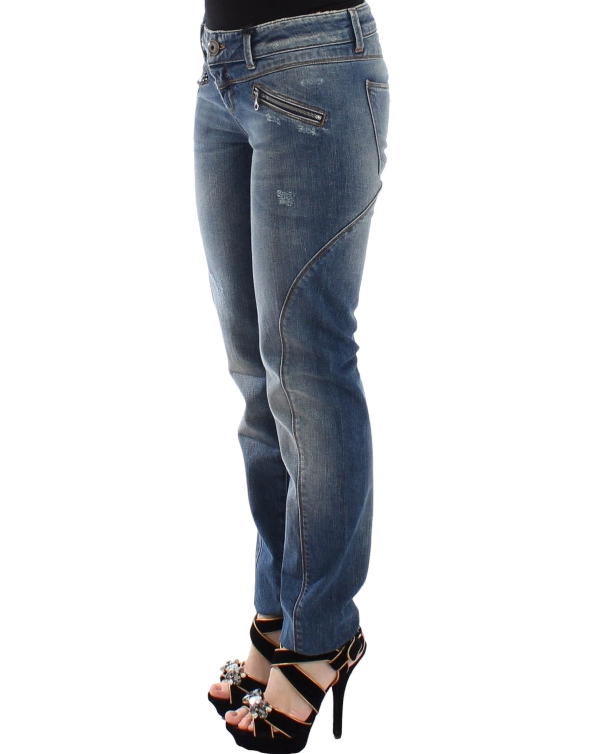Blue Slim Jeans Denim Pants Straight Stretch - 2