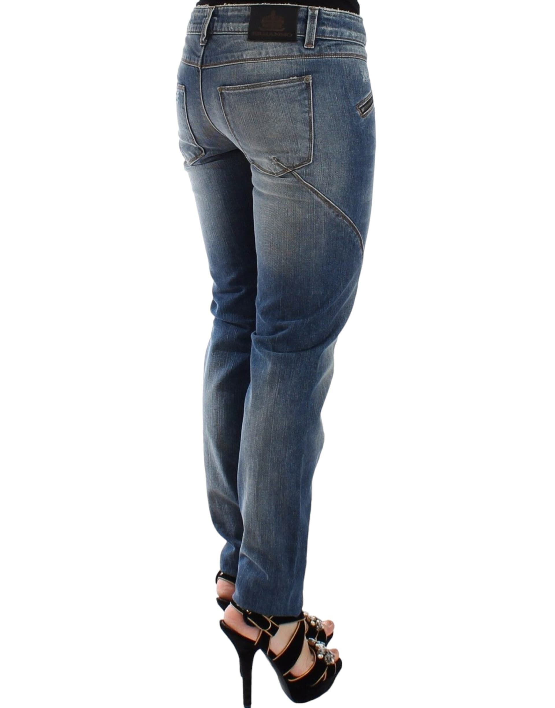 Blue Slim Jeans Denim Pants Straight Stretch - 4