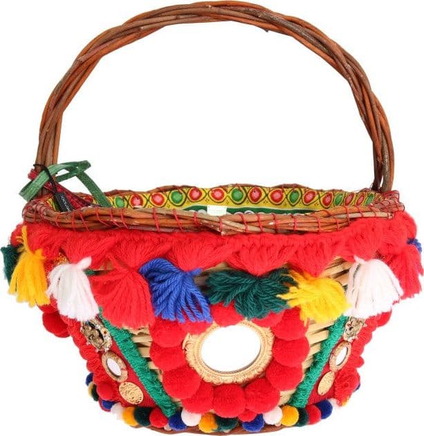 Multicolor AGNESE Straw Crystal  Pom Pom Bag - 3