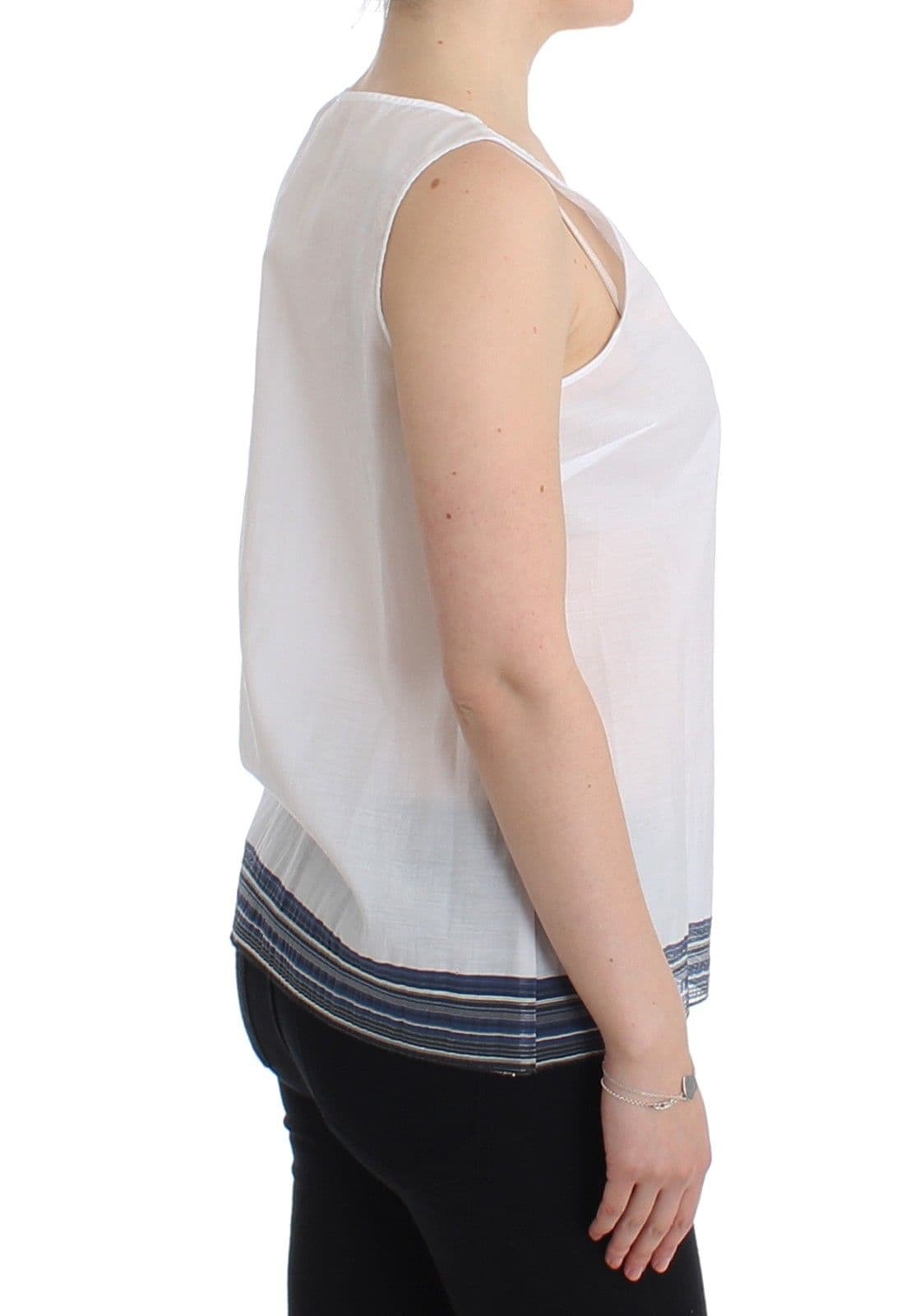 White Blue Top Blouse Tank Shirt Sleeveless - 4