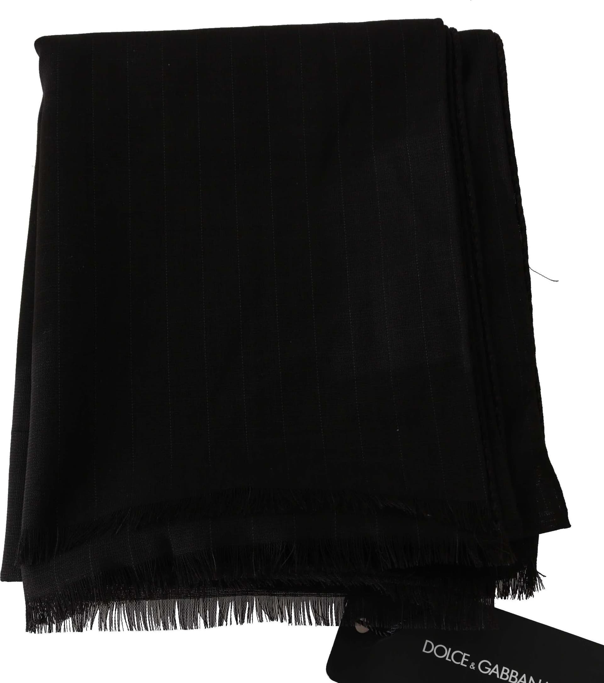 Dark Gray Virgin Wool Striped Pattern Wrap Scarf - 2
