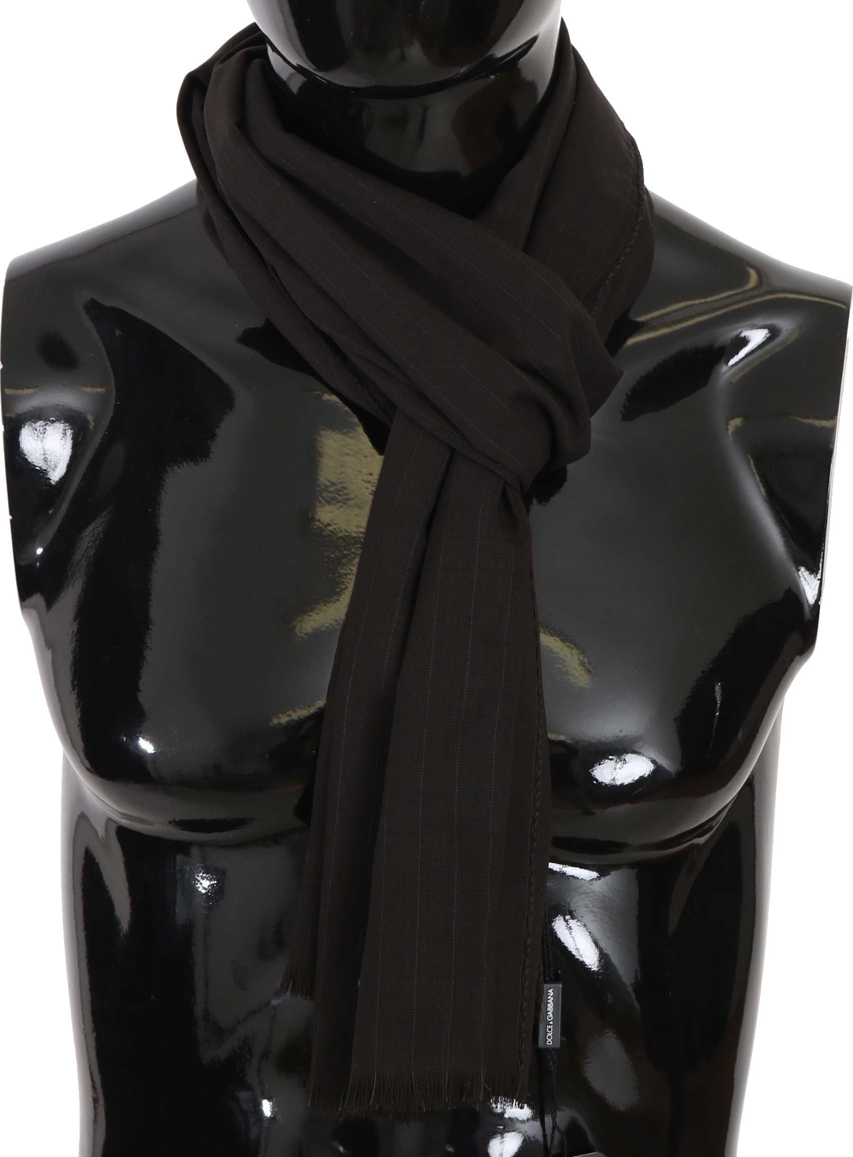 Dark Gray Virgin Wool Striped Pattern Wrap Scarf - 3