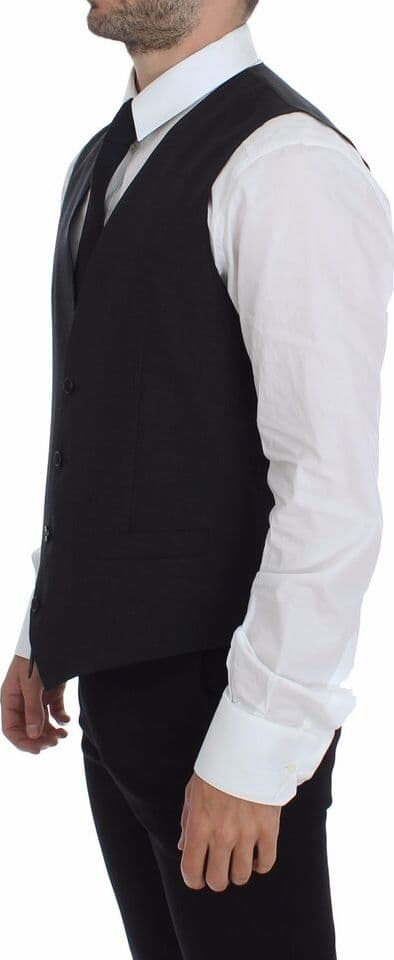 Gray Slim Fit Button Front Dress Formal Vest - 3