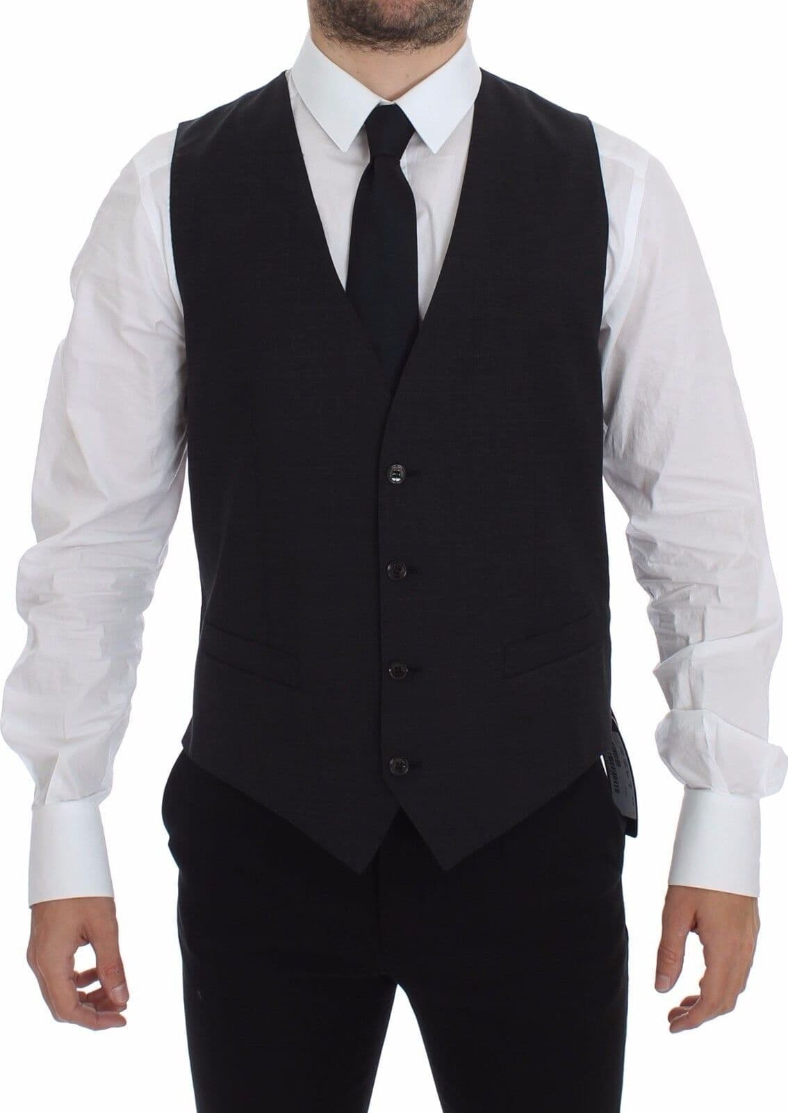Gray Slim Fit Button Front Dress Formal Vest - 7