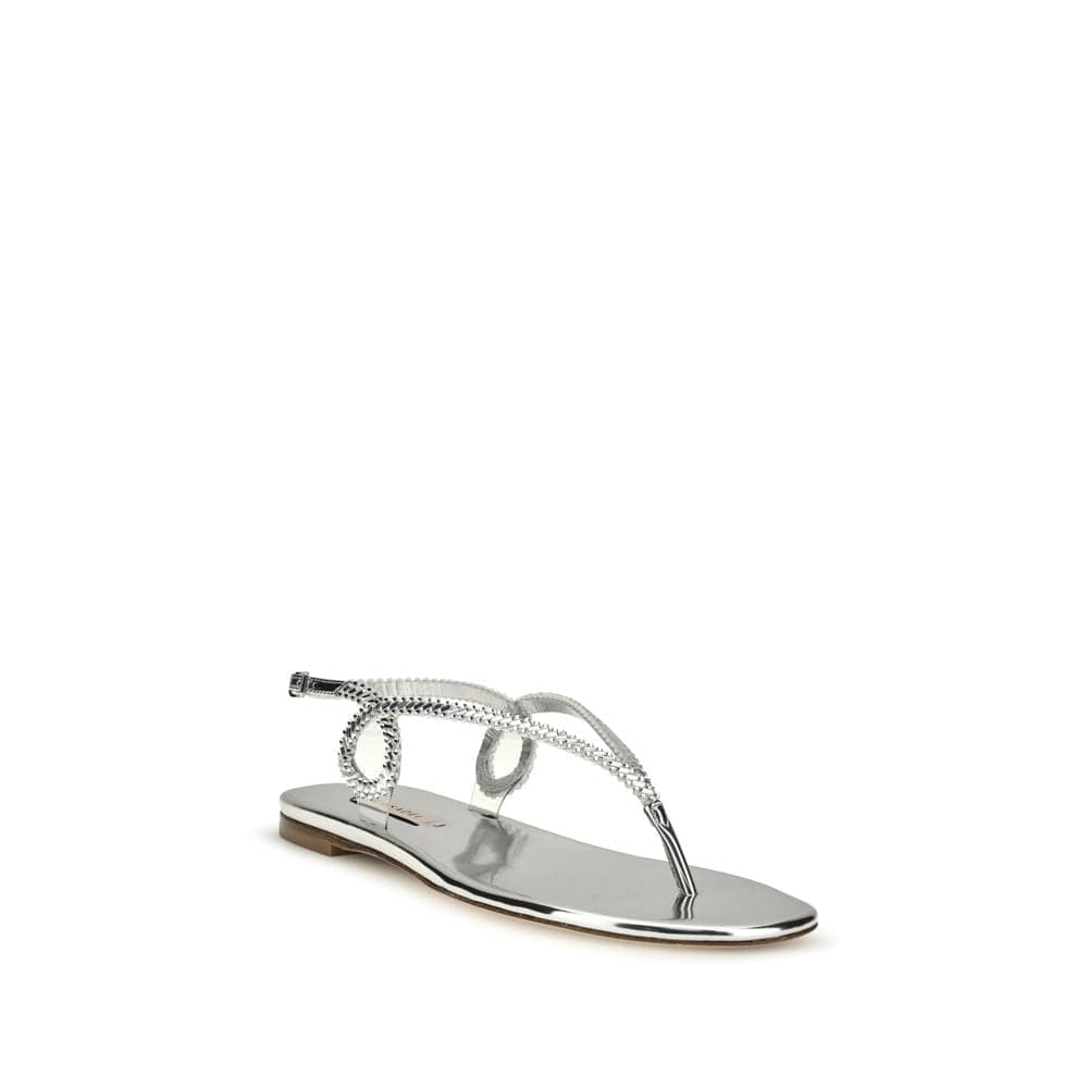 Casadei Silver Calf Leather Bos Taurus Flat Sandals - 2