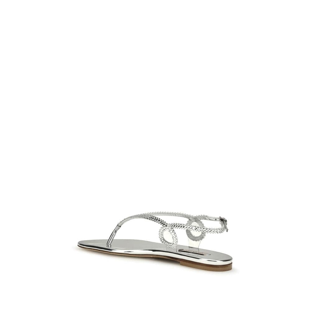 Casadei Silver Calf Leather Bos Taurus Flat Sandals - 3