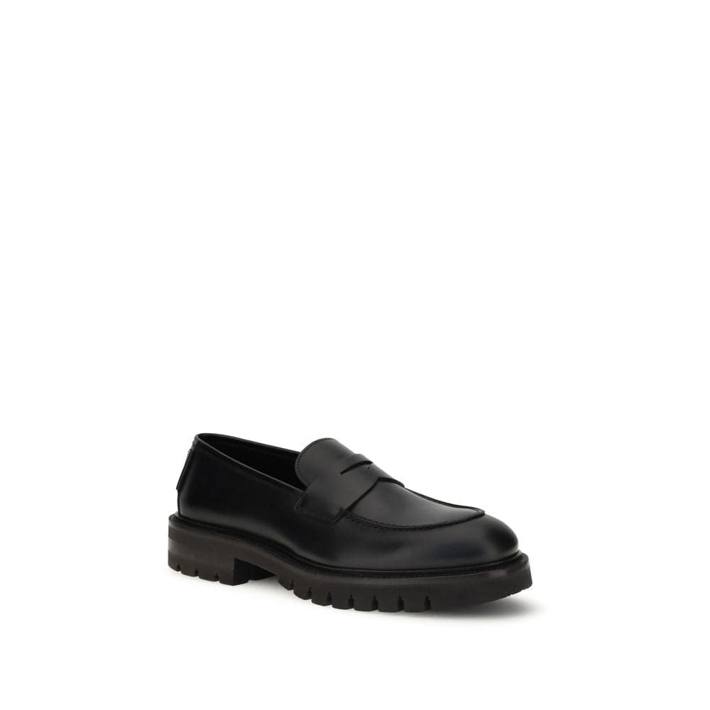 Ferragamo Black Calf Leather Bos Taurus Slip-On Loafers - 2