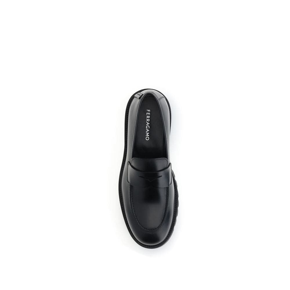 Ferragamo Black Calf Leather Bos Taurus Slip-On Loafers - 4