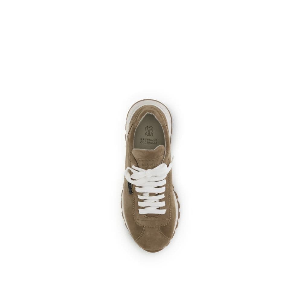 Brunello Cucinelli Beige Calf Leather Bos Taurus Platform Sneakers - 4
