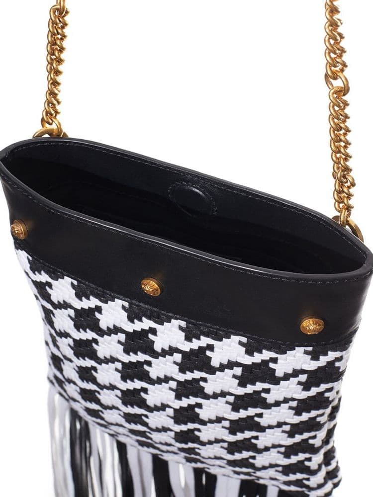 Versace Black And White Leather And Textile Shoulder Bag - 5