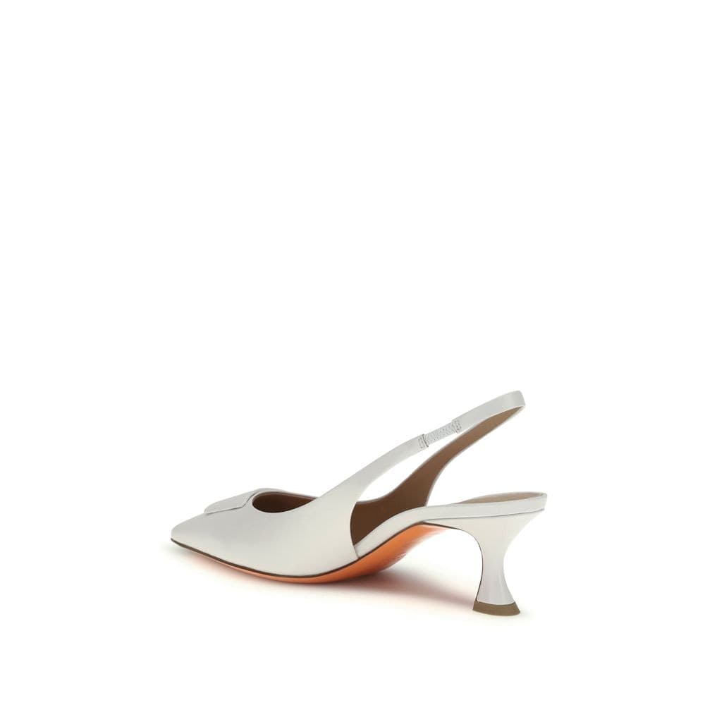 Santoni White Calf Leather Bos Taurus Mid Heel Pumps - 3