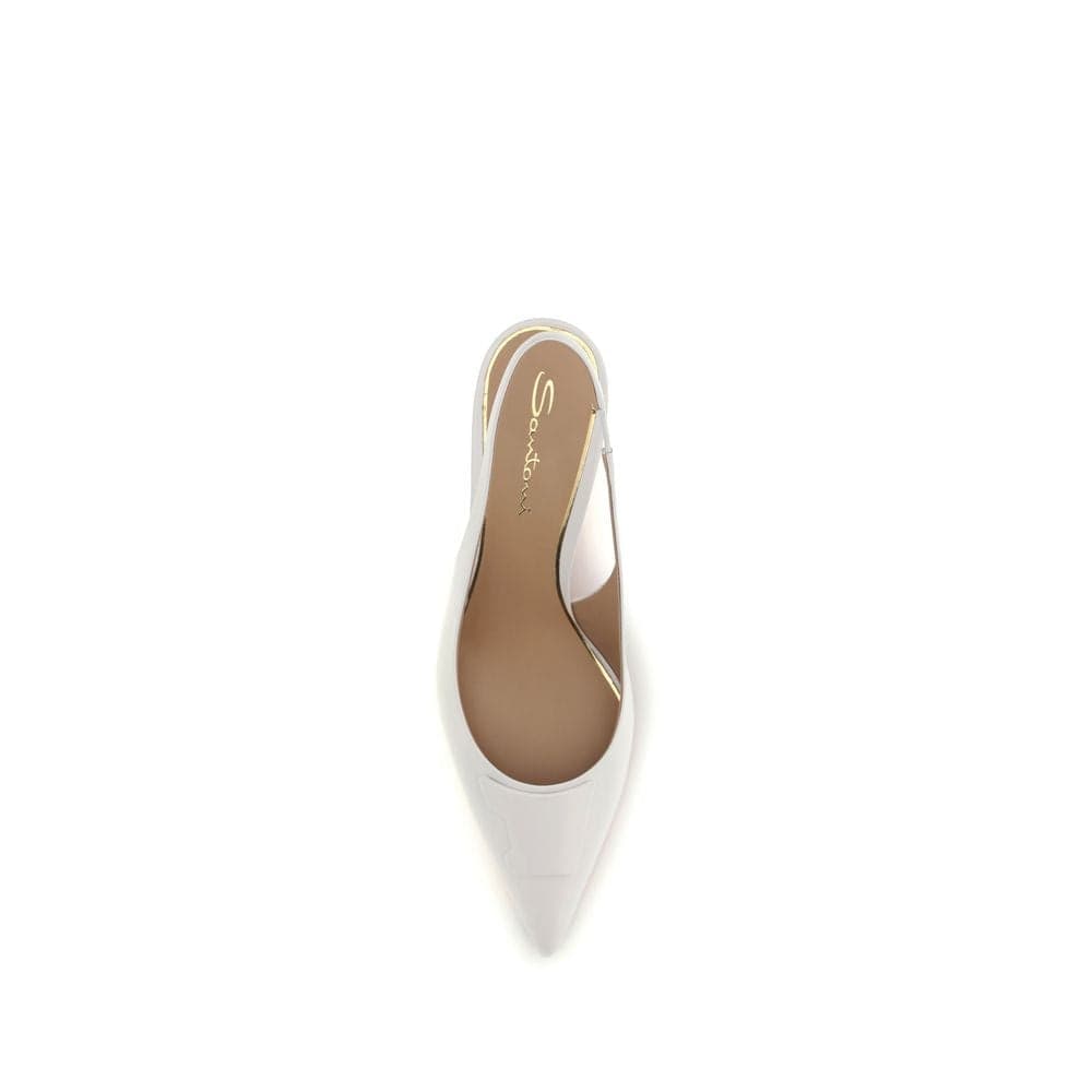 Santoni White Calf Leather Bos Taurus Mid Heel Pumps - 4