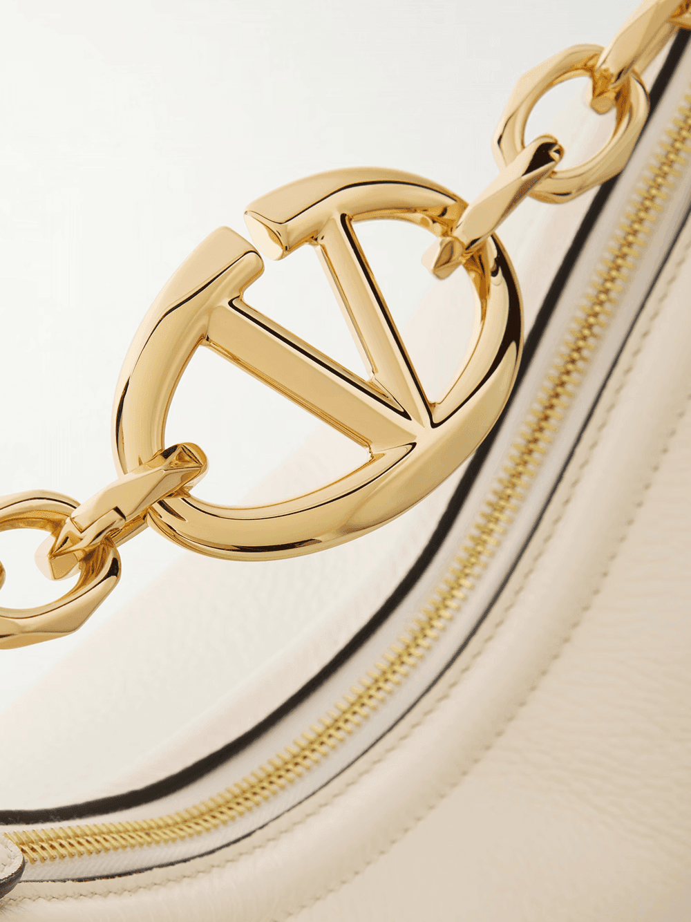 Valentino Garavani Ivory Leather Small Hobo Vlogo Shoulder Bag - 4