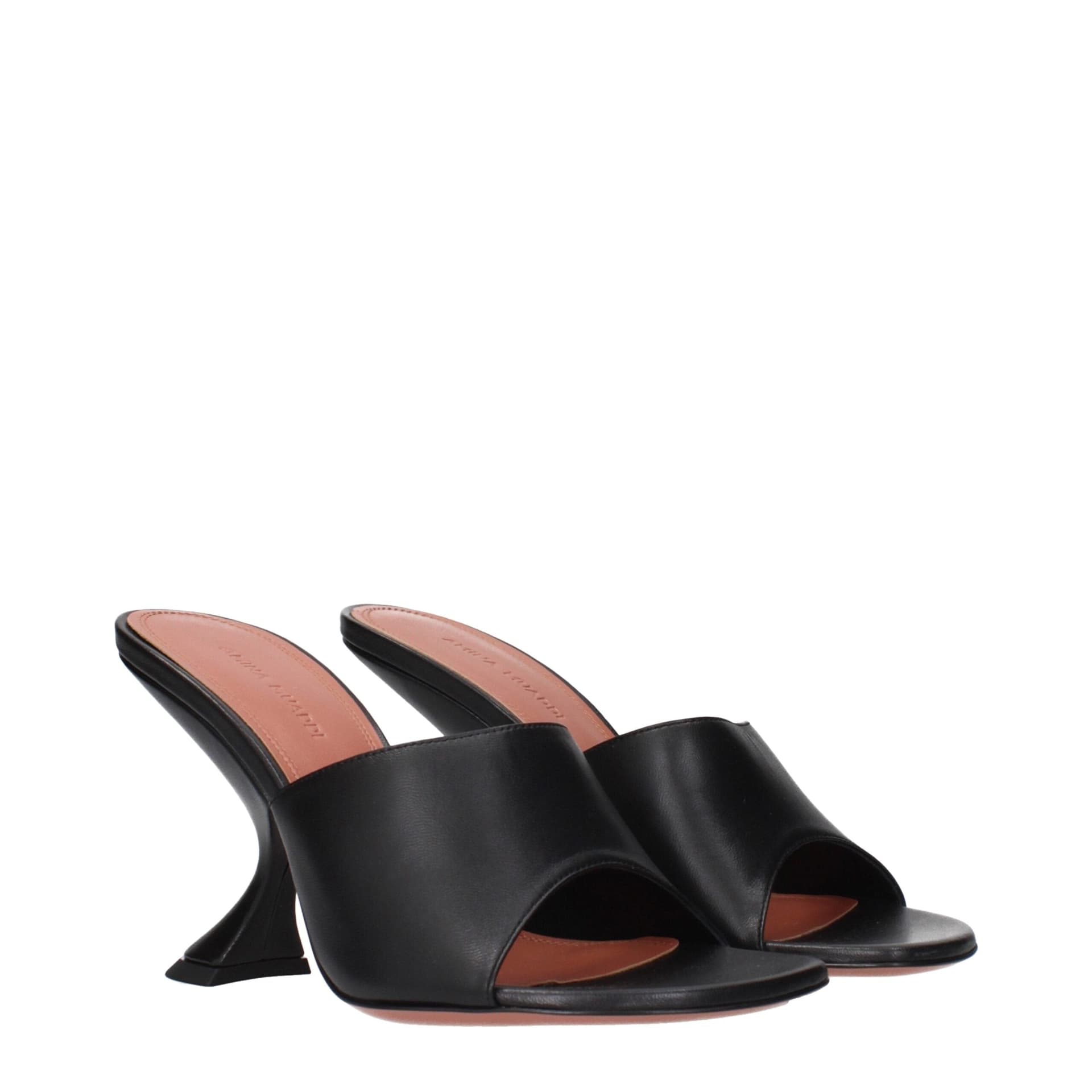 Amina Muaddi Black Leather Stiletto Heel Sandals - 2