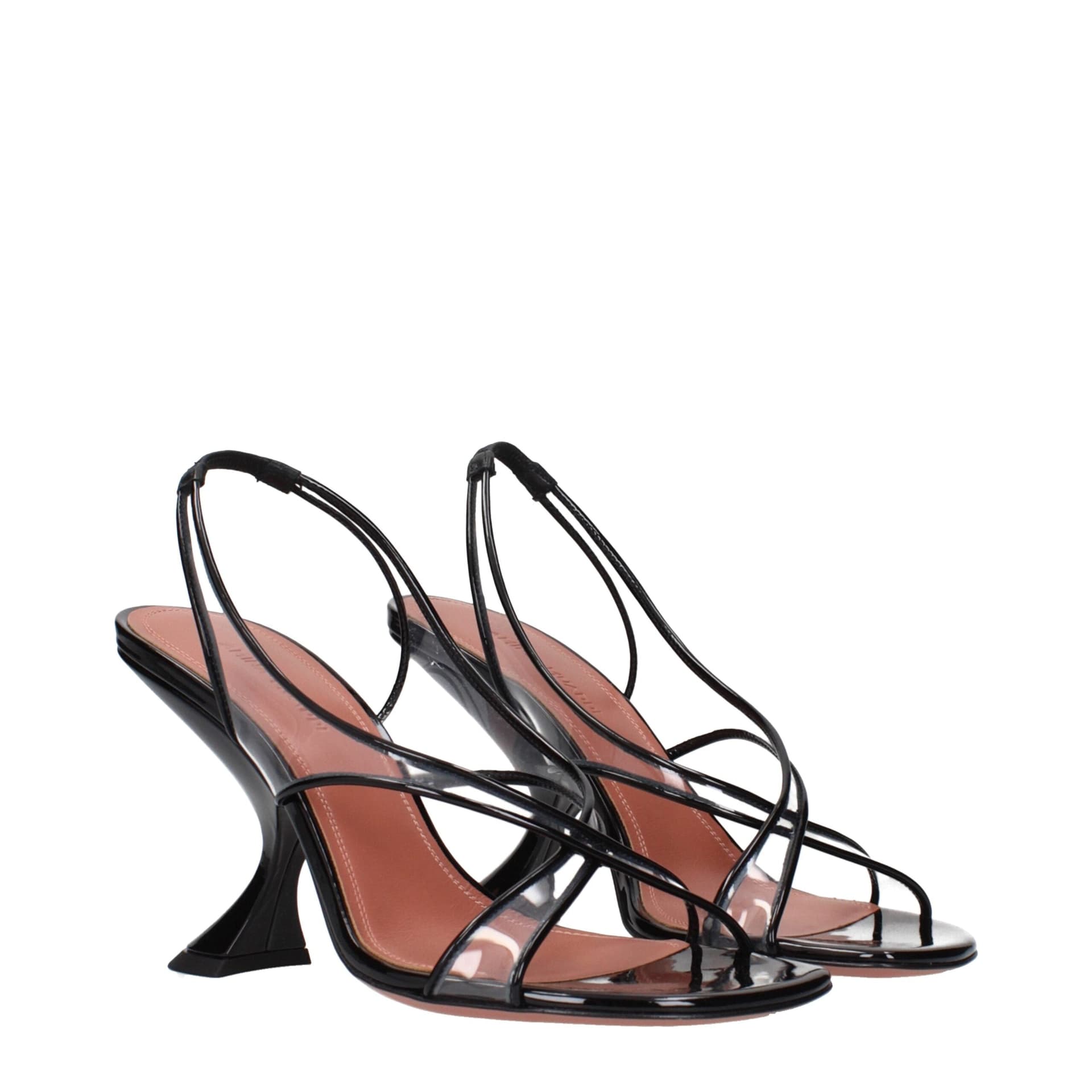 Amina Muaddi Black Leather Stiletto Heel Sandals - 2