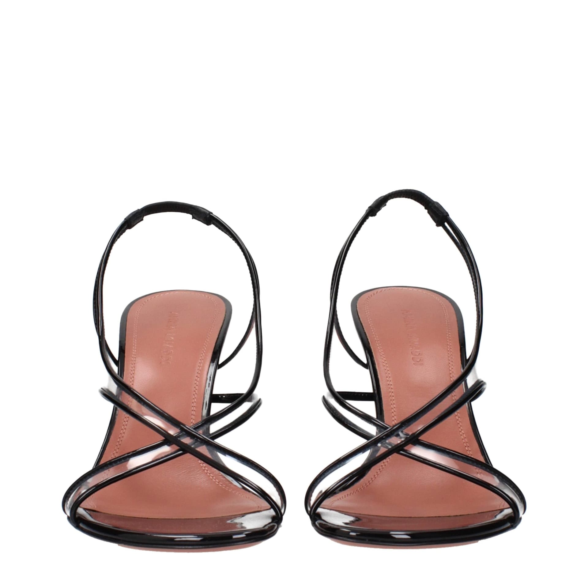 Amina Muaddi Black Leather Stiletto Heel Sandals - 3