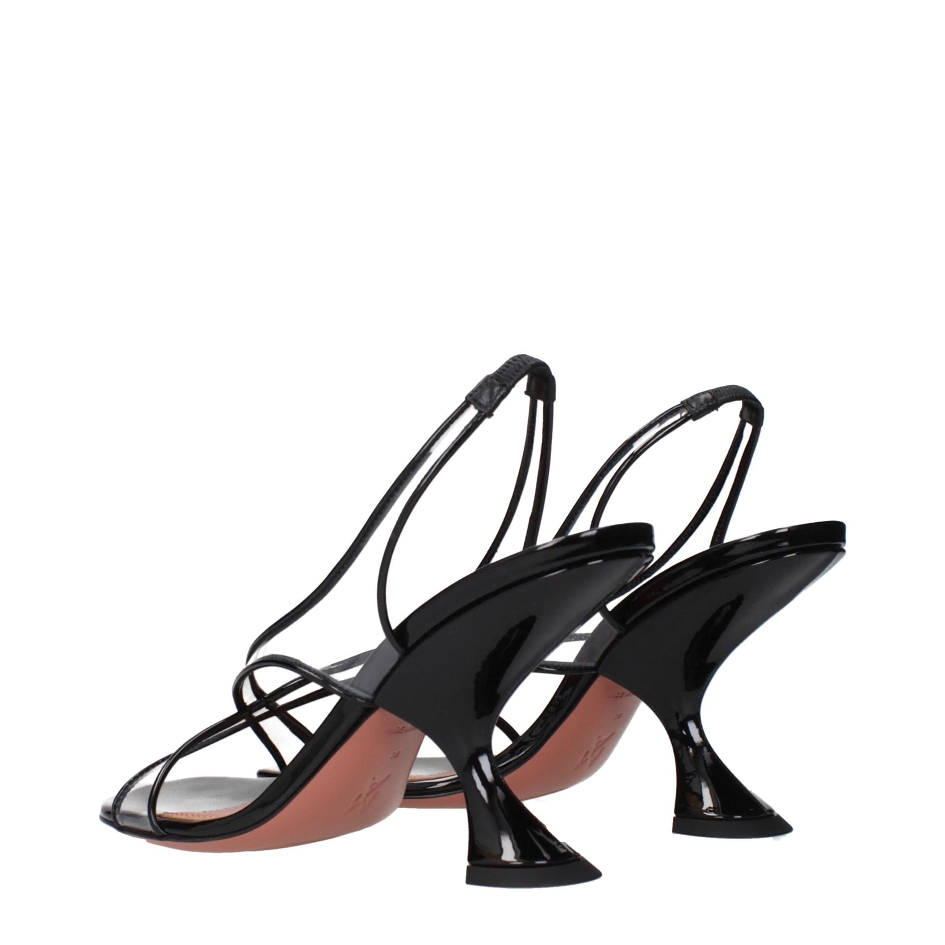 Amina Muaddi Black Leather Stiletto Heel Sandals - 4