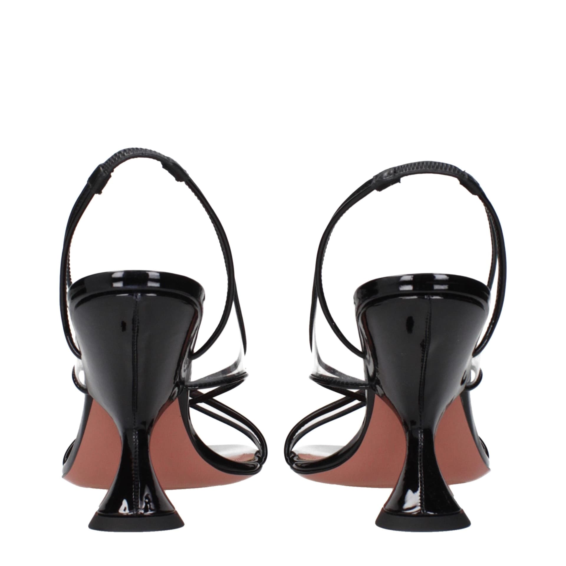 Amina Muaddi Black Leather Stiletto Heel Sandals - 5