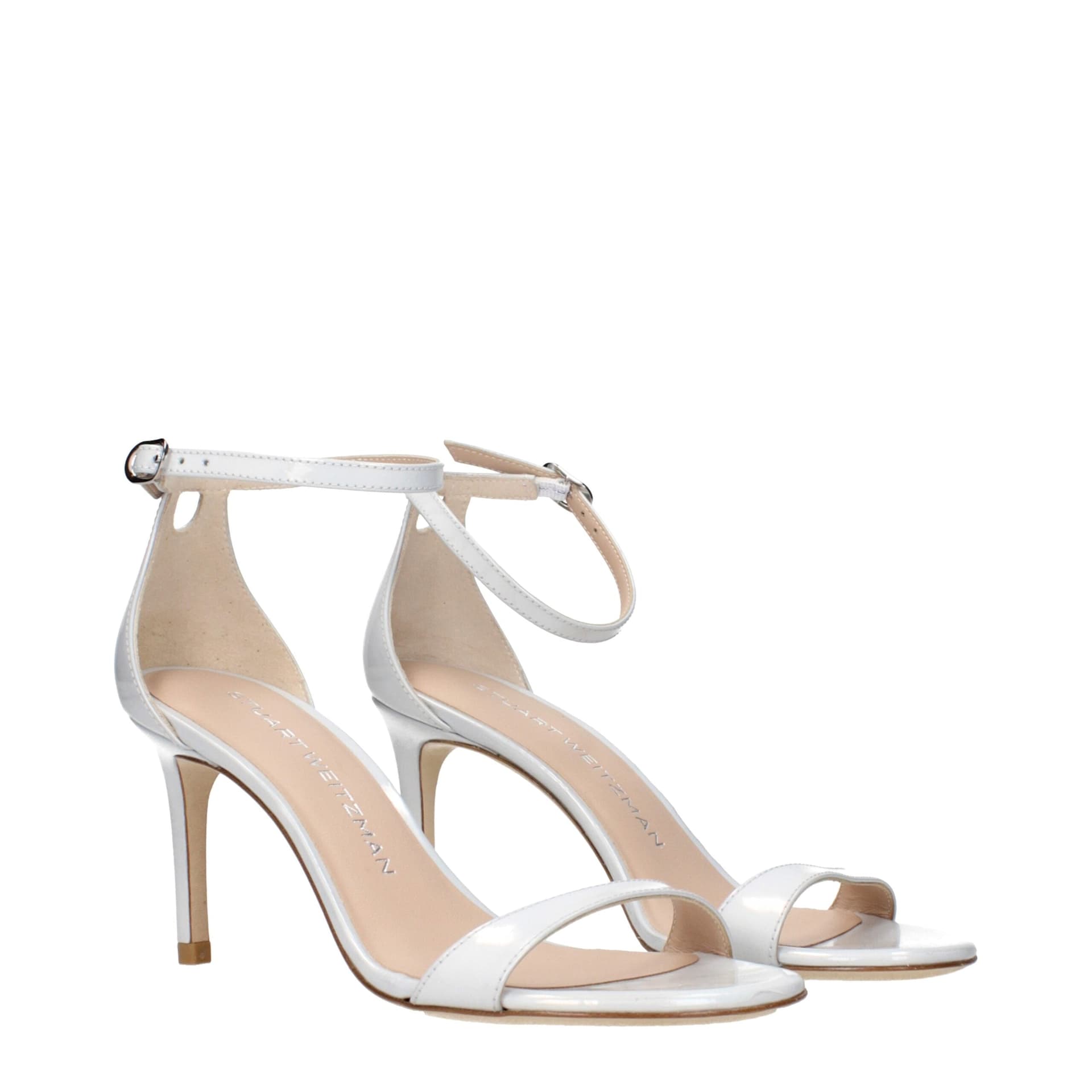 Stuart Weitzman White Leather Stiletto Heel Sandals - 2