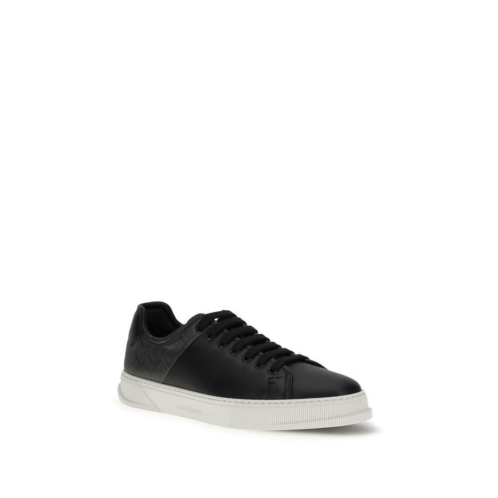 Ferragamo Black Calf Leather Bos Taurus Low Top Sneakers - 2
