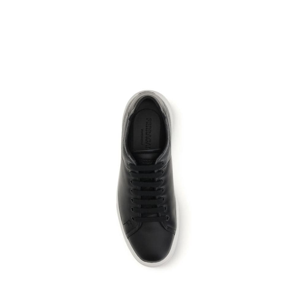 Ferragamo Black Calf Leather Bos Taurus Low Top Sneakers - 4