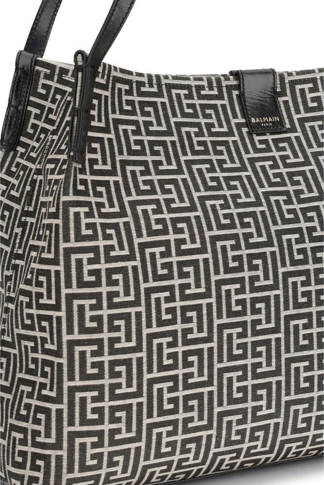 Balmain Black Cotton Shoulder Bag - 4