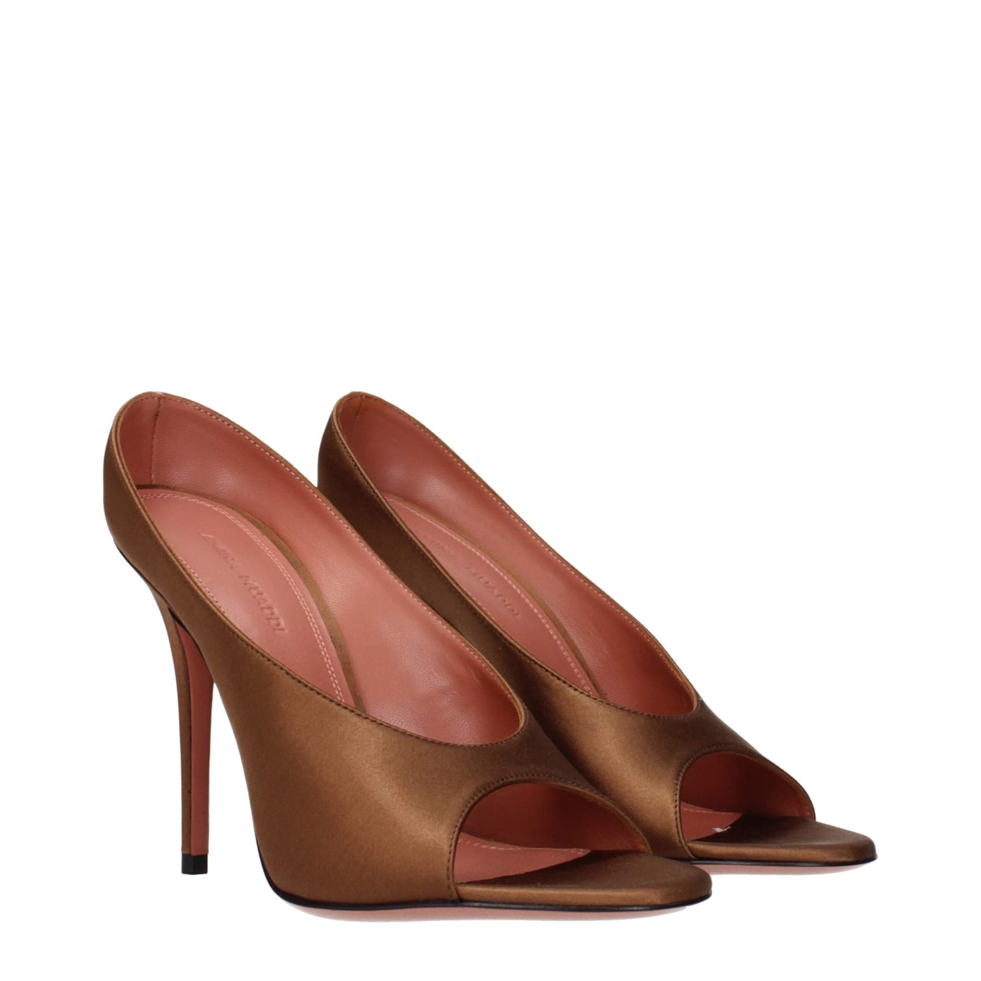 Amina Muaddi Brown Satin High Heel Pumps - 2