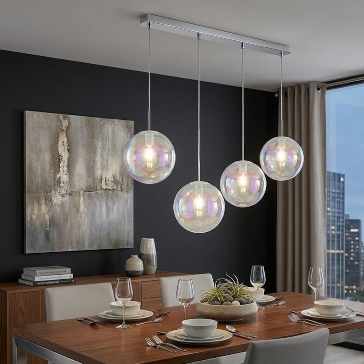 Lampadario moderno Top Light IRIS 1234 20x4+R80x4R4 CR E27 LED metallo vetro iridescente - 2