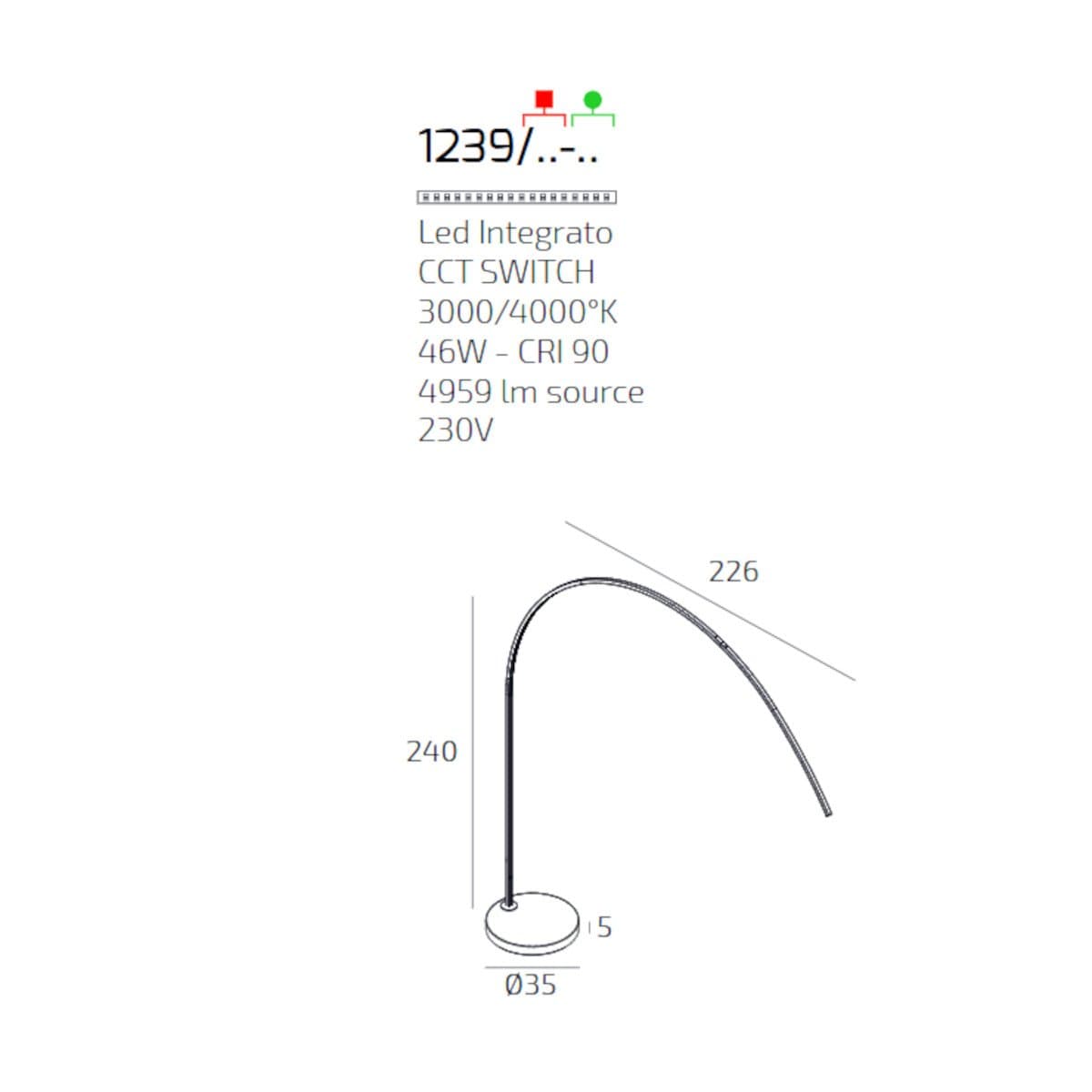 Piantana moderna Top Light VERY 1239 B3LD LED CCT dimmerabile 3 step metallo marmo - 7