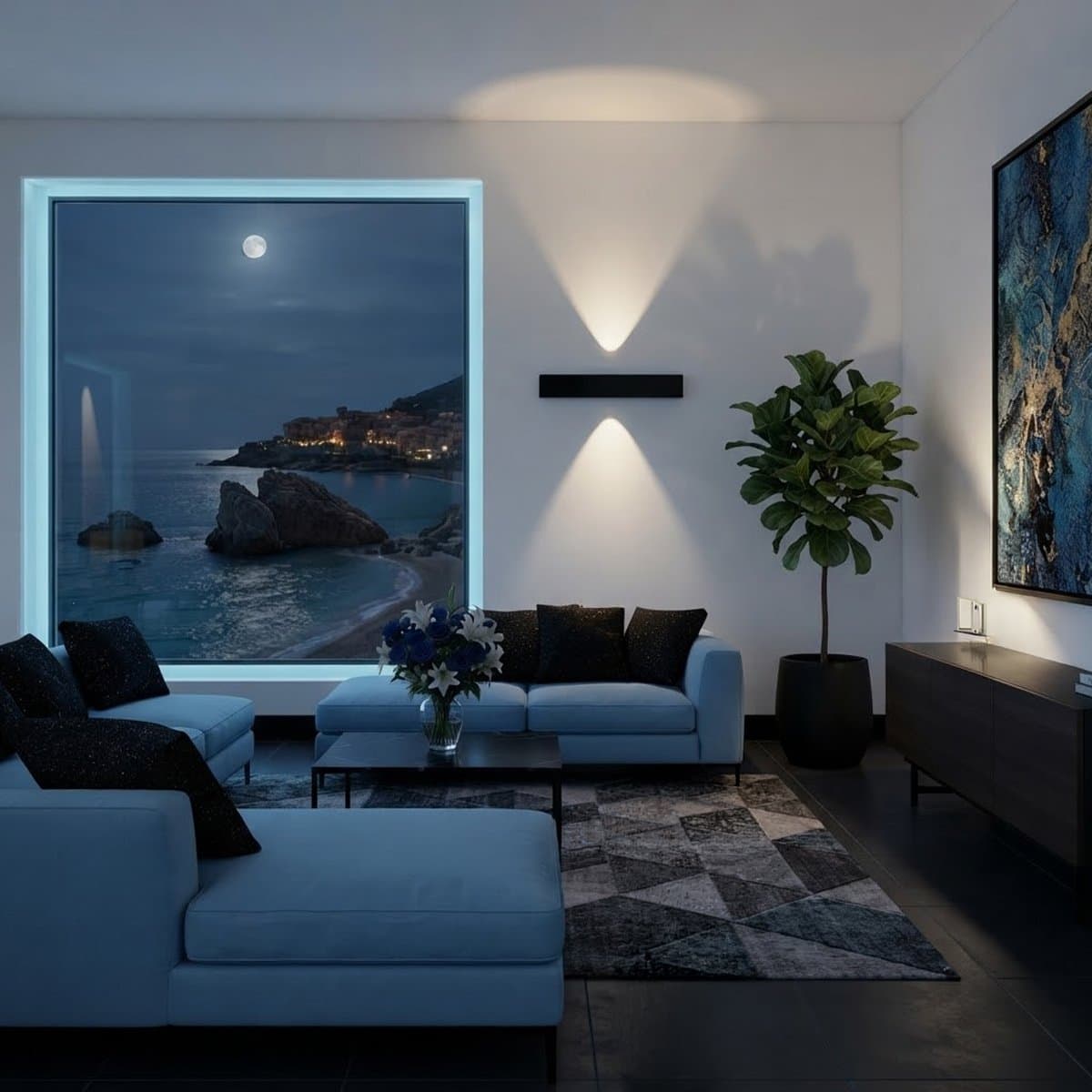 Applique nero Ideal Lux ZIG ZAG SQUARE 369457 53CM LED 4000K 2500LM alluminio biemissione - 2