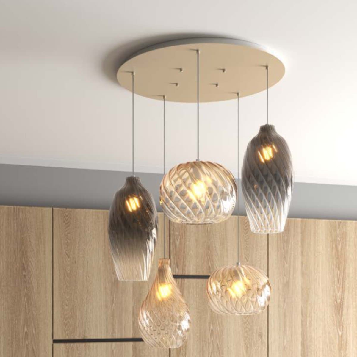 Lampadario moderno Top Light TIDE 1242x5+R60T5 SA E27 LED metallo vetro pirex - 2