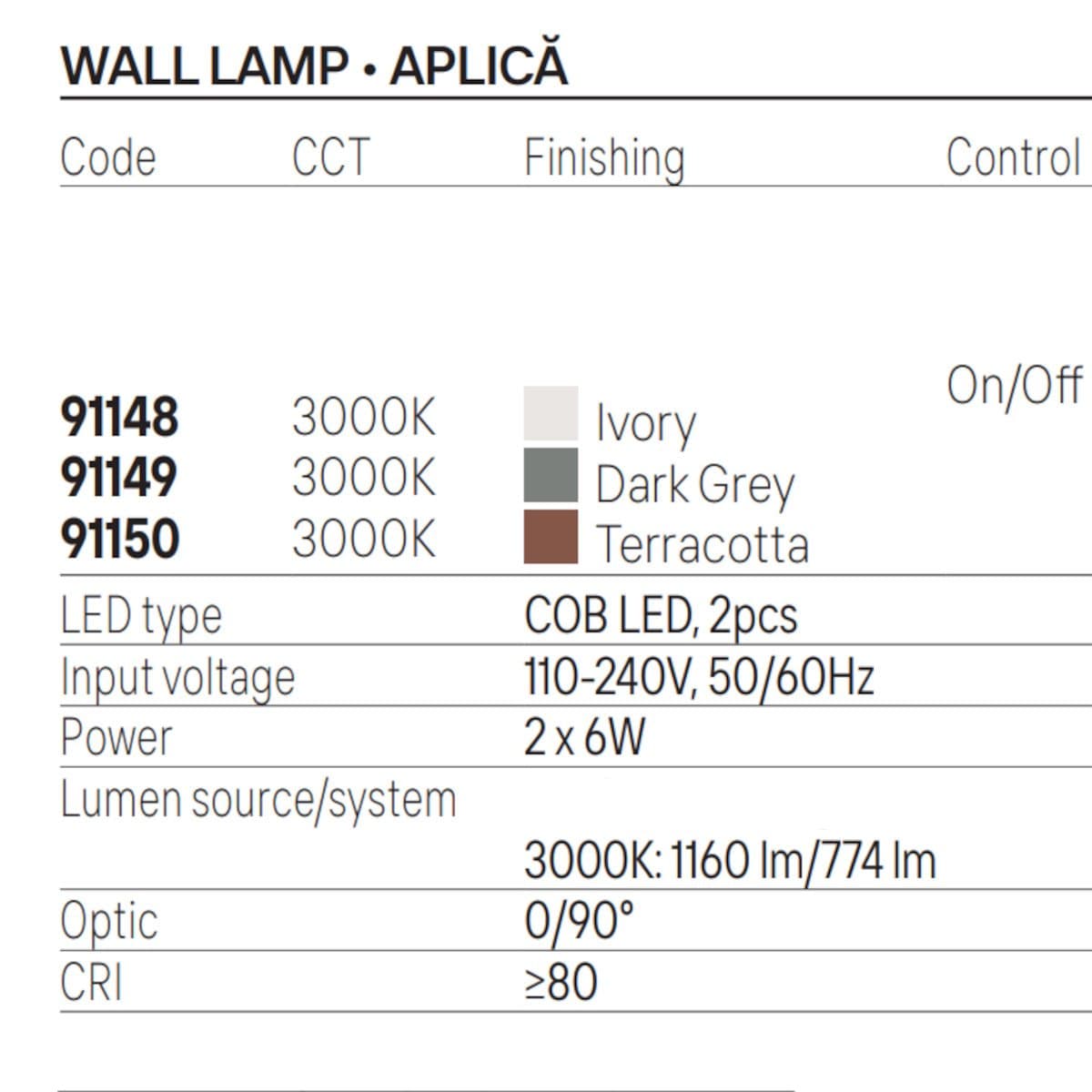 Applique LED Redo Group PETRA 91148 91149 91150 IP65 biemissione cemento - 8