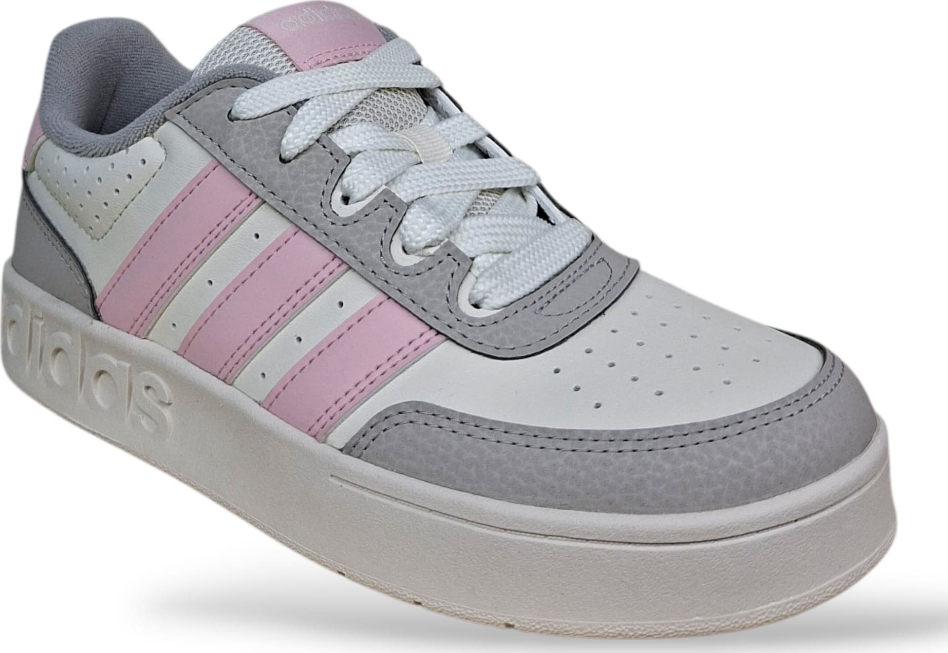Adidas Breakbase Sneakers Bambine Ragazze Bianco Grigio Rosa | Taglia 36-40 | Pelle Tennis | Scarpetteria Gica - 2