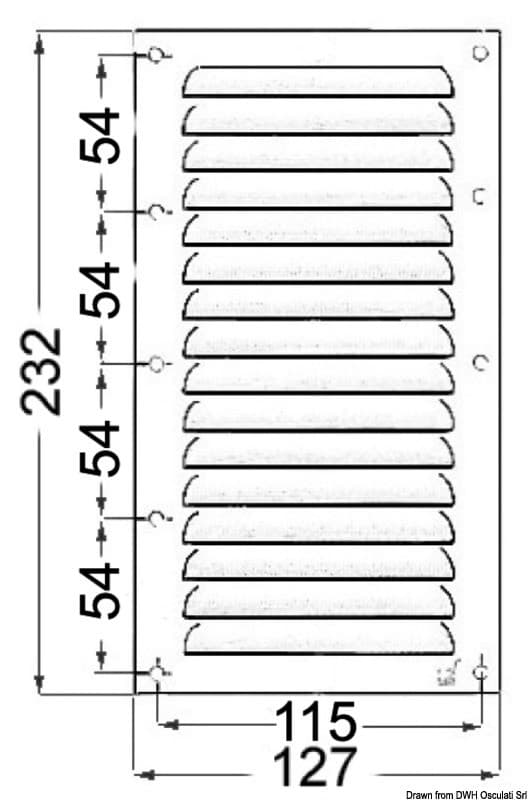 Griglia areazione inox 232 x 127 mm