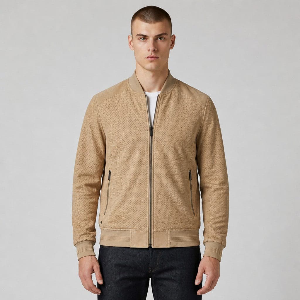 Markup Giacca Bomber Uomo Effetto Scamosciato Leggera con Zip e Tasche - 3
