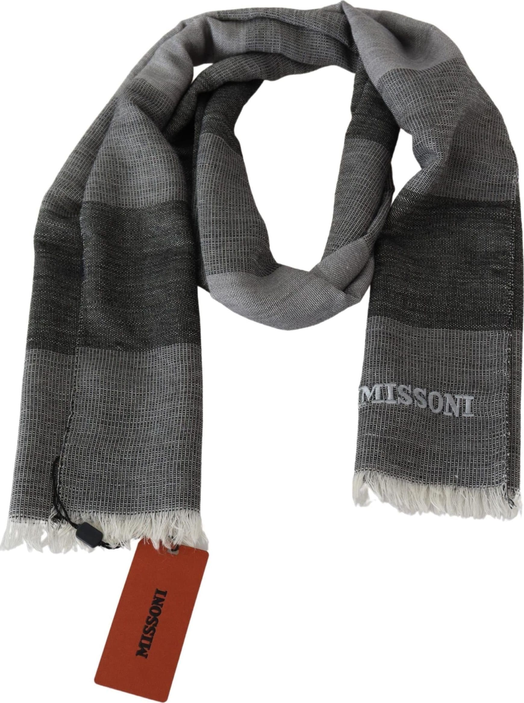 Gray Striped Wool Unisex Neck Wrap Fringes Scarf - 2