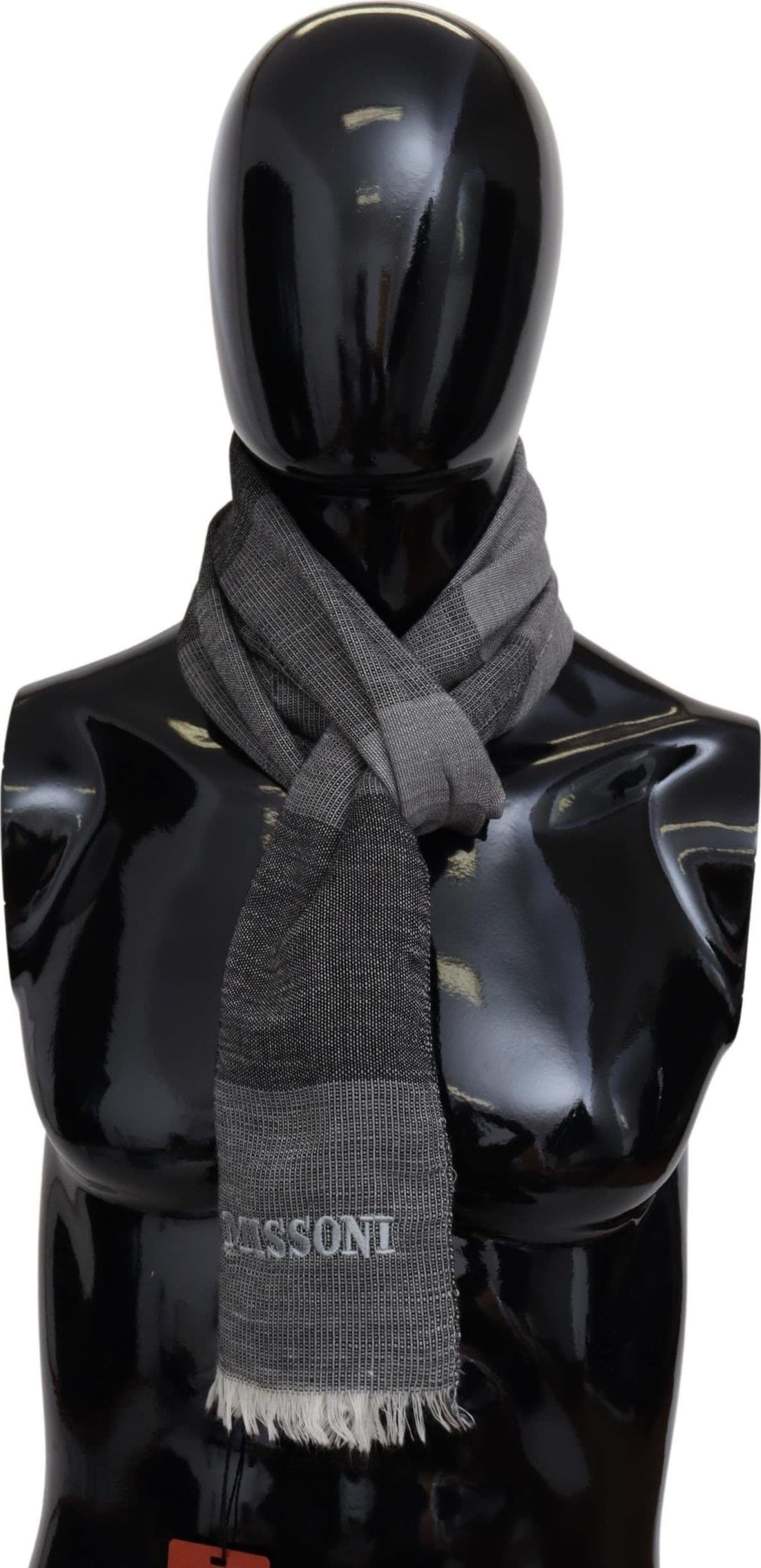 Gray Striped Wool Unisex Neck Wrap Fringes Scarf - 4