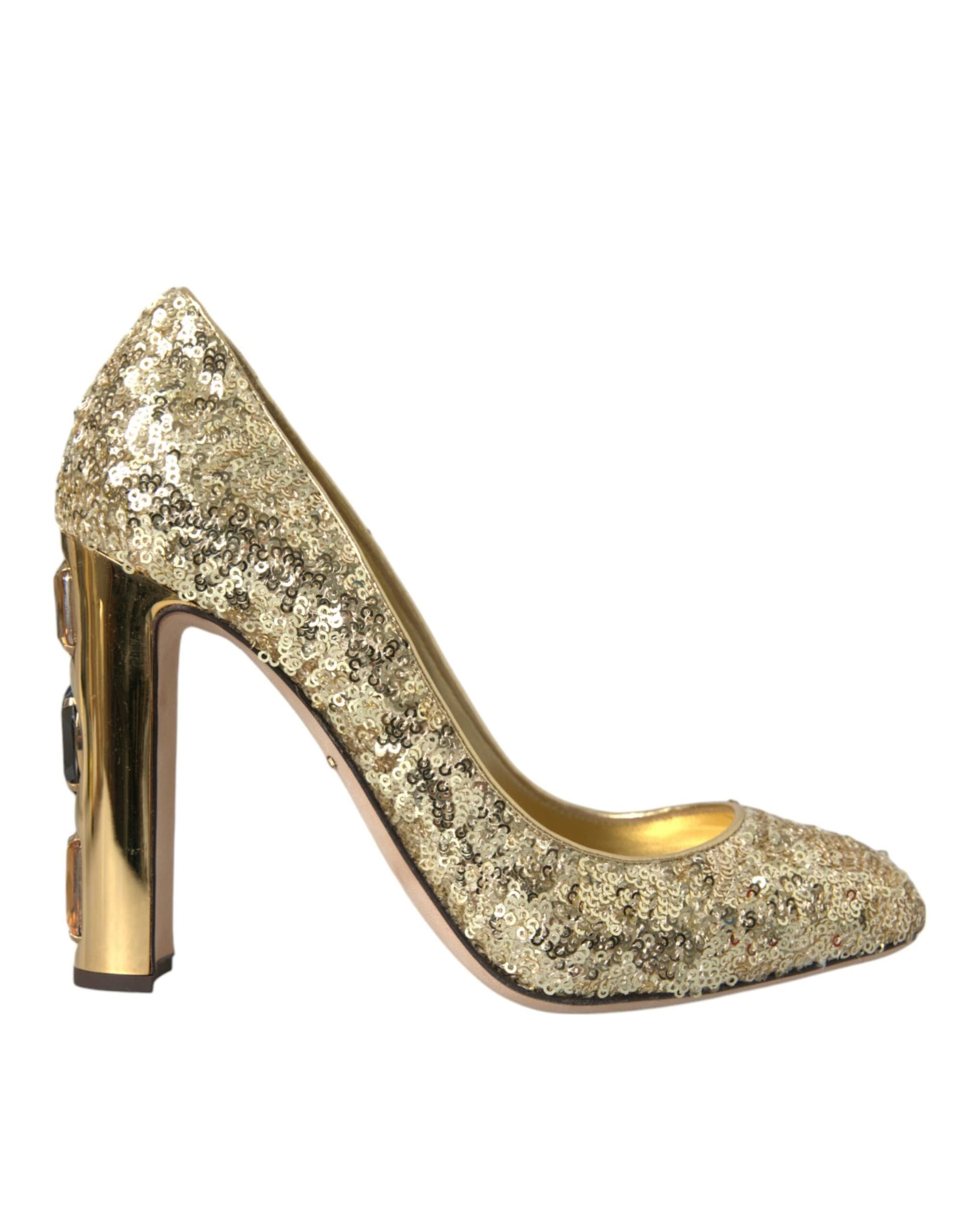 Gold Sequin Crystal Heels Pumps Shoes - 5