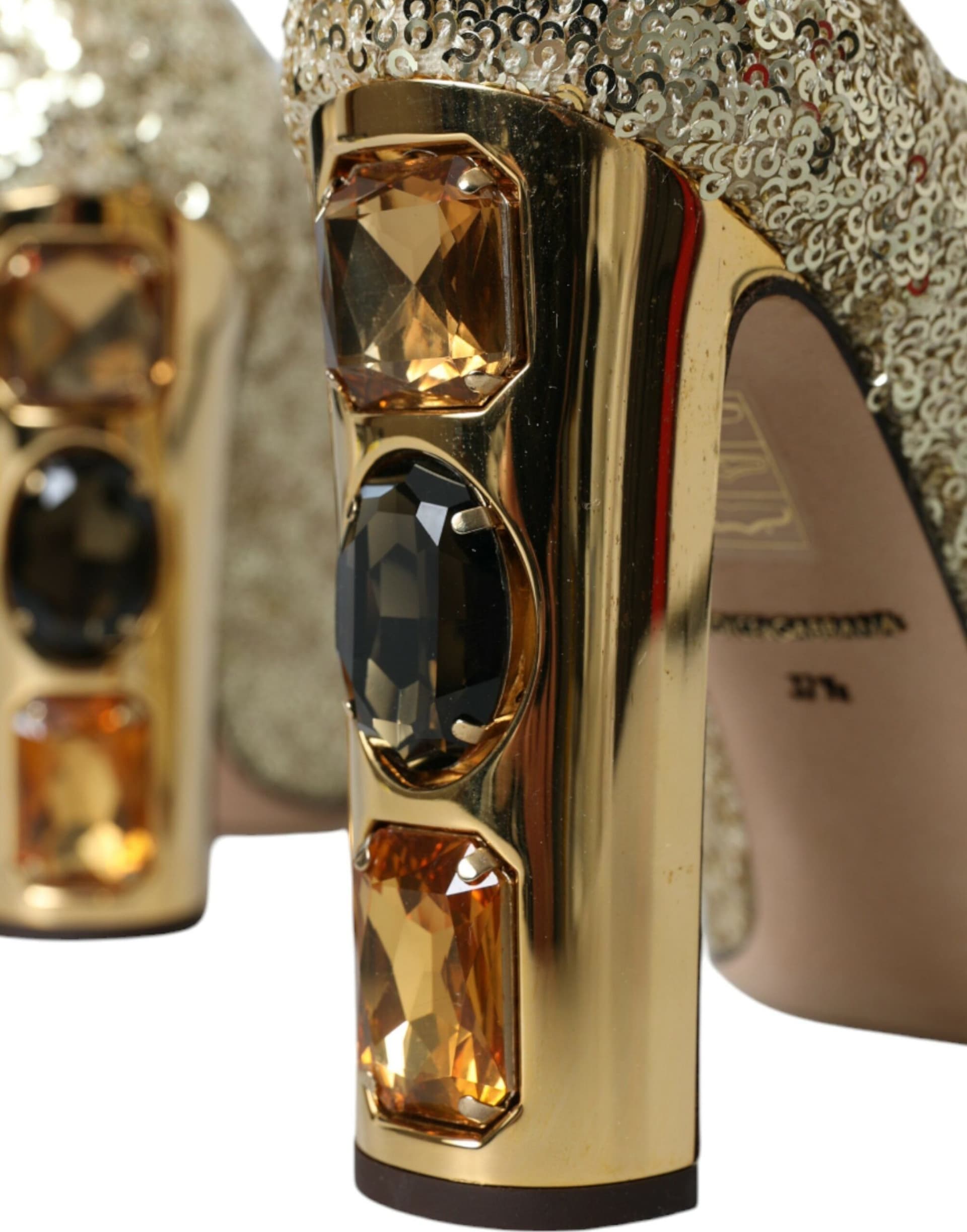 Gold Sequin Crystal Heels Pumps Shoes - 7