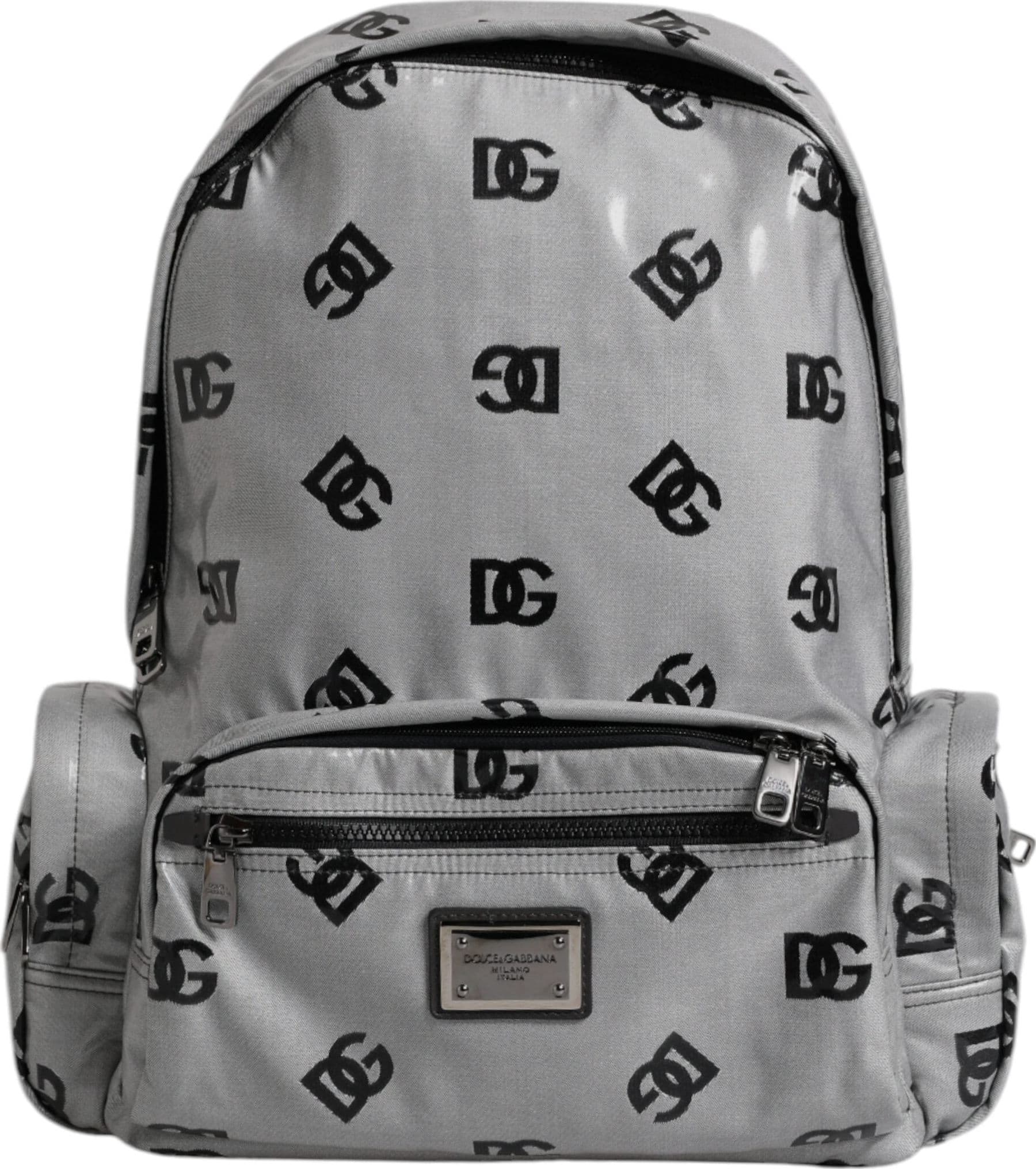 Polyester Gray Black DG Logo Plaque Backpack Bag - 2