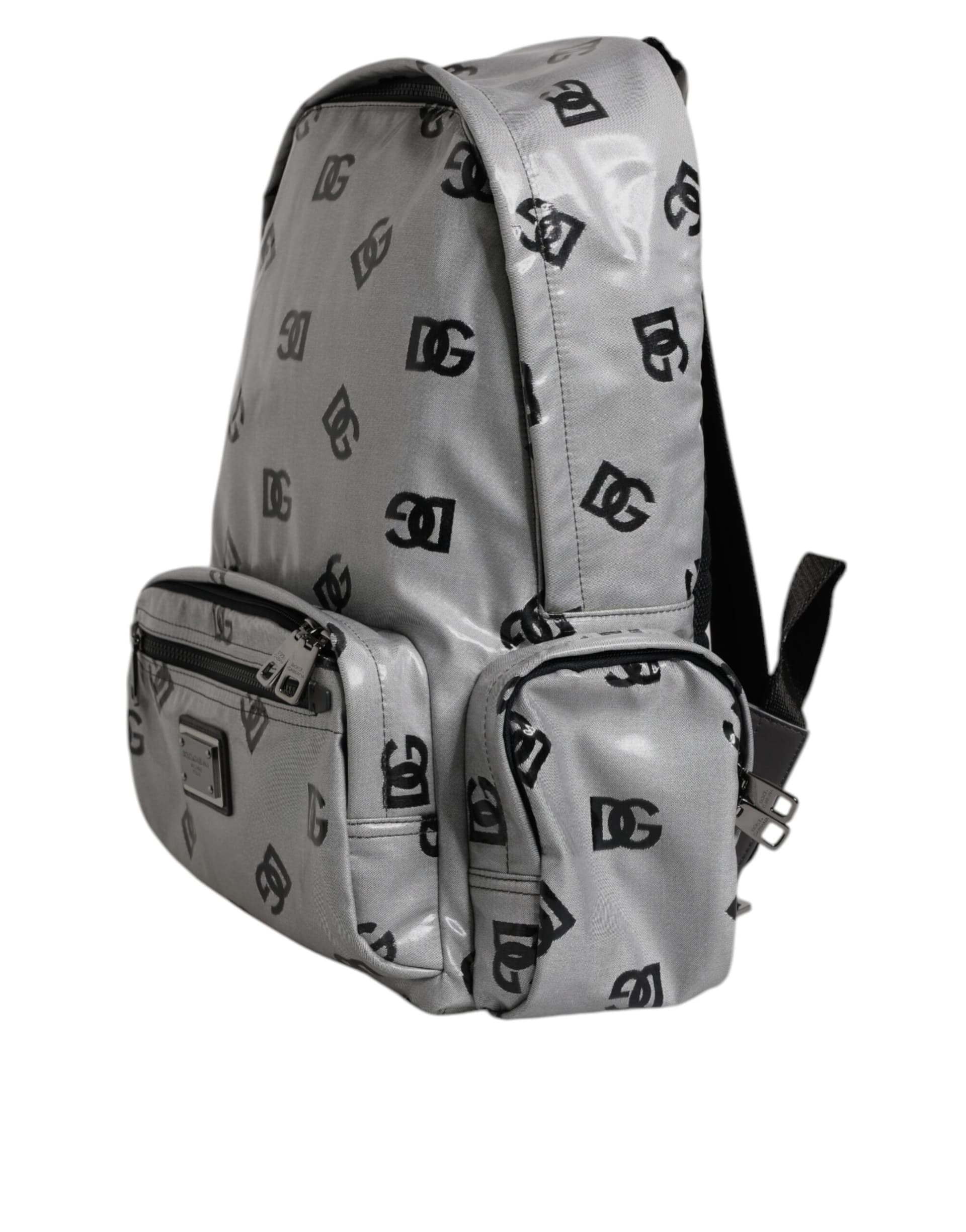 Polyester Gray Black DG Logo Plaque Backpack Bag - 4