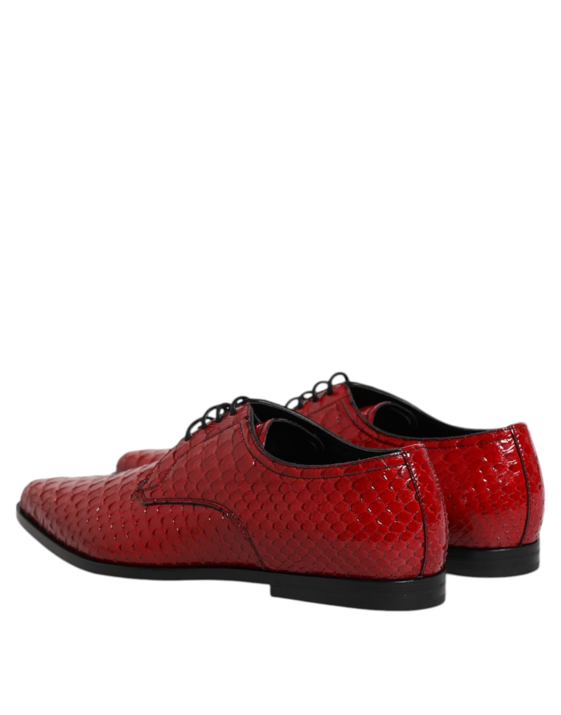 Red Exotic Leather Lace Up Dress Derby Shoes - 4