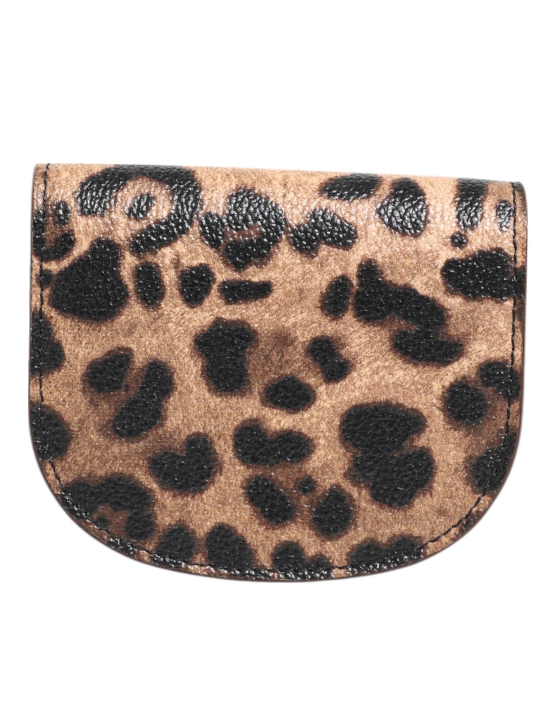 Brown Leopard Print Calf Leather Small Coin Purse Wallet - 2